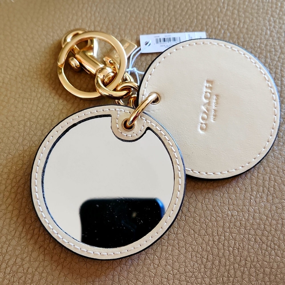 NWT Coach Pink Leather Floral Mirror Bag Charm or Key Ring 🩷🔑 - Picture 2 of 12